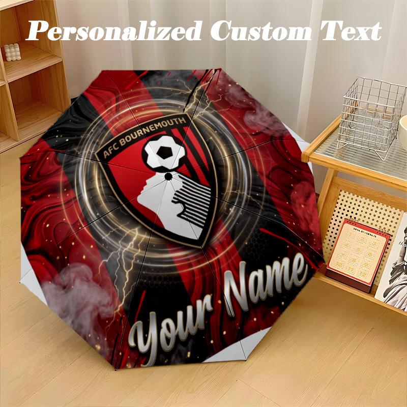 8 Rib Auto Folding Umbrella Bournemouth Football Print Custom Name Text Portable Rain Gear