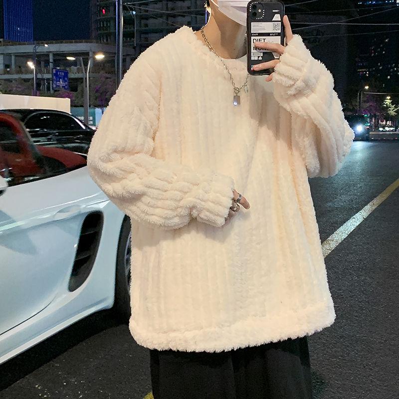 Мужской осенне-зимний плюшевый и толстый теплый свободный пуловер-свитер