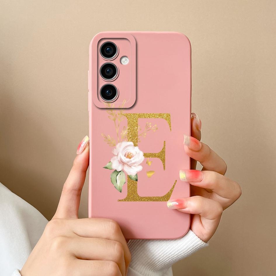 For Samsung Galaxy A35 F15 S24+ A15 S24 Ultra M15 A55 Back Cover Popular Flower Letters Cases Screen Protector Anti Drop Luxury Phone Bags For Samsung