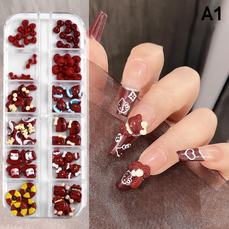 12 ячеек/коробка Мини бантики для дизайна ногтей 3D Милые конфетные цвета Шармы для ногтей Дизайны Сделай сам Смола Аксессуары для ногтей