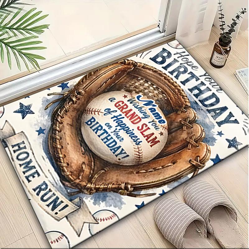 1PC Custom Name Grand Slam Birthday Wishes Theme Floor Mat Ideal for Living Room, Game Rooms, Office, Bedroom,Floor Mat Playful Design