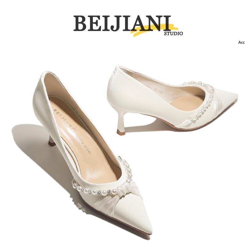 BEIJIANI 3356-1 Туфли-стилеты из атласа с узлом и жемчугом Сюхэ для женщин