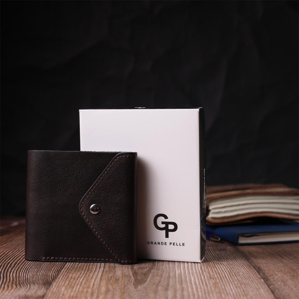 Мужской кошелек из глянцевой натуральной кожи GRANDE PELLE Wallet 16814 Коричневый