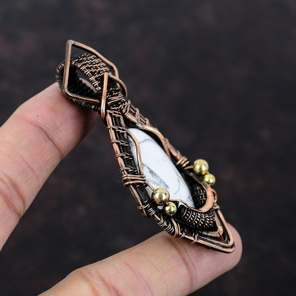 Подвеска из камня гаулит, обернутая медной проволокой, Подвеска-украшение из гаулита, Подвеска ручной работы, Украшение из медной проволоки, Подарок для мамы, Подвеска с камнем-талисманом