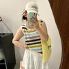 Plus Size Women's Summer All Kinds of Loose Hollow Colored Striped Knit Sleeveless Vest Top
