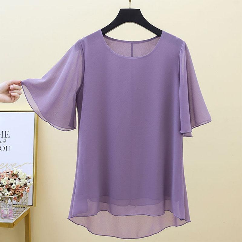 Шифоновая рубашка большого размера, женская одежда с короткими рукавами для матери, свободная и тонкая одежда для беременных, топы, рубашки с круглым вырезом