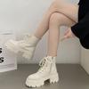 British Style White Thick Soled Martin Boots for Women's Autumn Motorcycle. Short Boots with Straps To Show Off Thinness