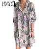 Women Turn-down Collar Long Sleeve Shirt Dress Summer Fashion Plaid Print Dress