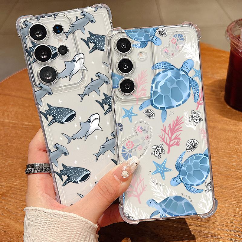 Прозрачный чехол для телефона с рисунком кита и черепахи для Samsung Galaxy S26 S25 S24 S23 Ultra S22 S26 Plus S21 S24 S25 FE Ударопрочный мягкий чехол