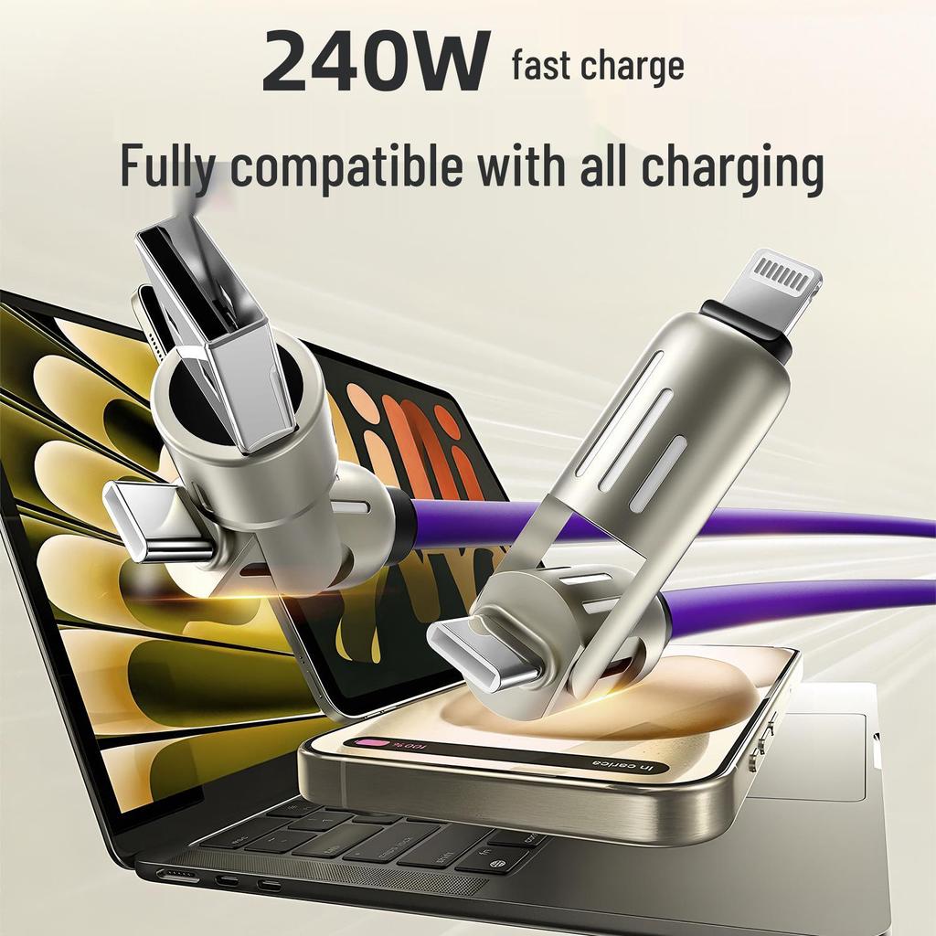 240W Fast Charging Multi-Function Type-C Cable with Colorful Breathing Light for Mobile Phones and Cars