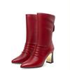 Fashion Mid Calf Shoes Woman Leather High Heels Big Red Elegant Heeled Pointed Toe Half Boots Women Demi-season Sale Designer Luxury Y2k