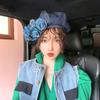 Fashion Blue Camellia Denim Fabric Trendy Beret Painter Cap Woman Elegant Vintage Hats Hat