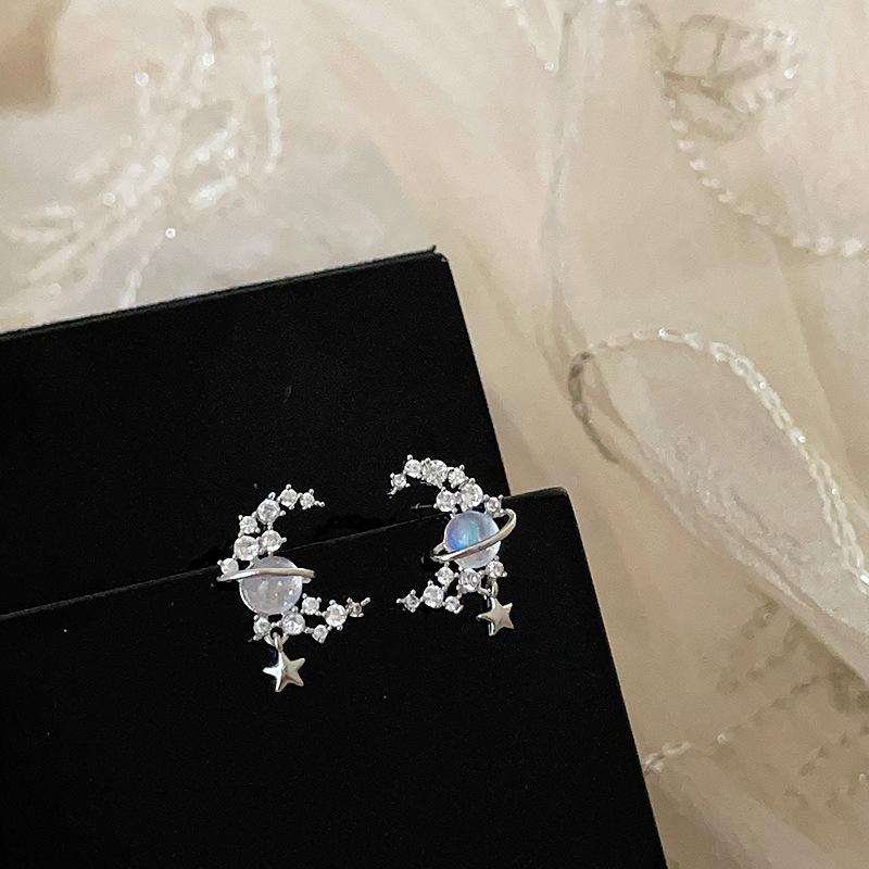 Серьги-гвоздики Niche Design Sense Star Moon Zircon, женские, индивидуальные, уникальные, изысканные, элегантные, темпераментные, модные, универсальные серьги