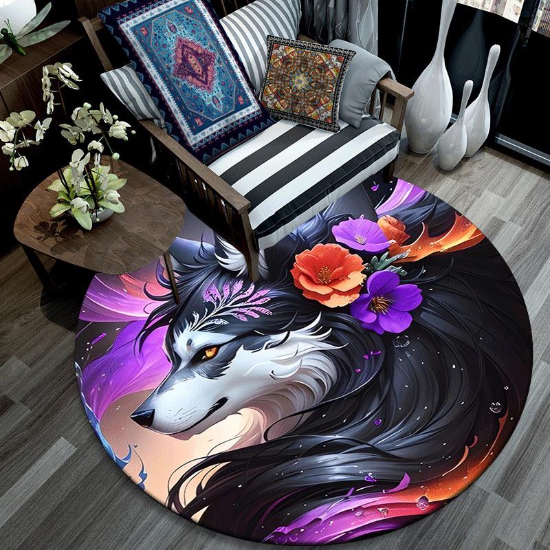1pc Soft, Absorbent & Non Slip Evil wolf Round Rug Soft Circle Rug for Living Room & Bedroom Decor, Chair Mats, and Unforgettable Home Gifts