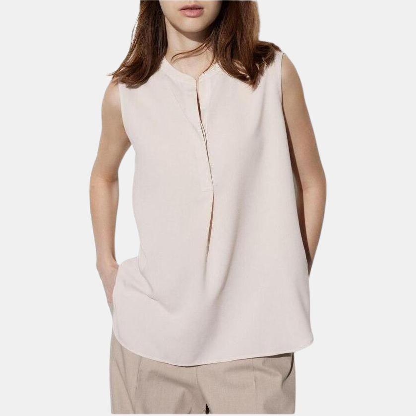 Uniqlo Однотонный цветочный жилет с полуоткрытым воротником без рукавов для женщин Топы Светло-бежевый 467623-30