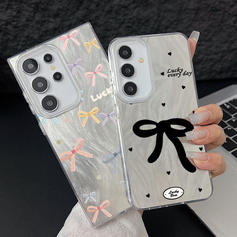 Тонкий чехол TPU с мягким краем и узором в виде банта для Samsung S25 Ultra S24 FE S23 A56 A36 A16 A55, сверкающий перьями, ударопрочный, блестящий, жесткий чехол для задней панели из ПК