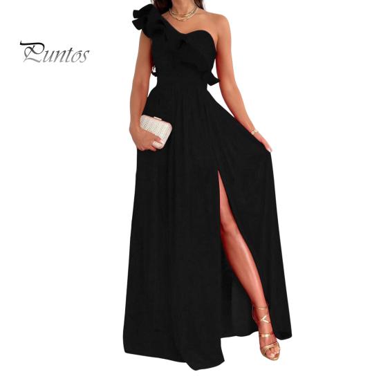 Женское вечернее платье на одно плечо с рюшами и плиссировкой с высокой талией, однотонное трапециевидное платье без рукавов с большим подолом для выпускного вечера, коктейльное платье макси, бальное платье