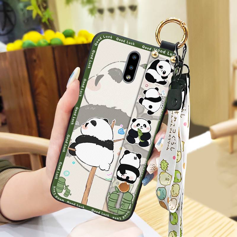 Cartoon Fashion Design Phone Case For Nokia 2.3 Wrist Strap Panda Back Cover Waterproof Anti-knock Lanyard Wristband