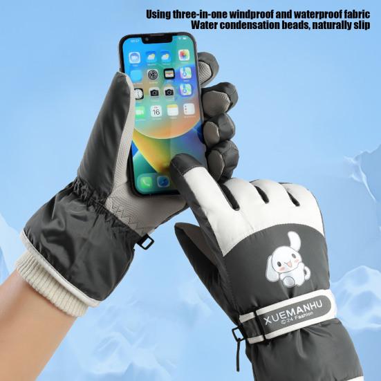 Детские лыжные перчатки для холодной погоды, сноубординга, катания на санях, ветрозащитные бархатные теплые варежки с сенсорным экраном