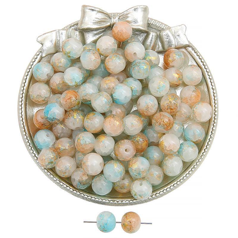 Комплект браслетов из бисера Summer Jelly Gold Glitter: Двойные стеклянные круглые бусины и полусахарные пузырчатые бусины