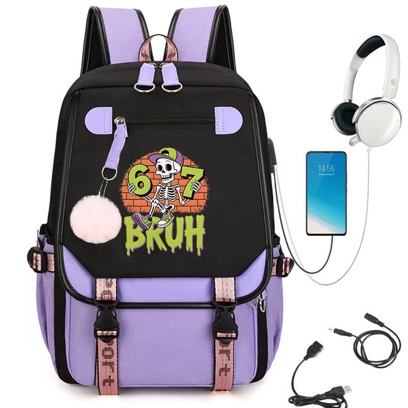 Stylish Cartoon Print Backpack High School Students - Breathable Waterproof Canvas Daypack With Padded Air Cushion Straps