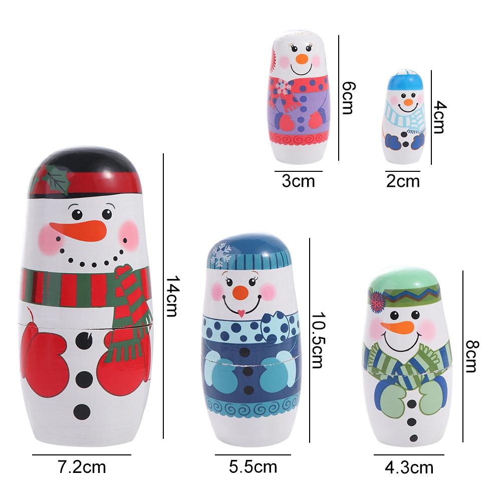 Smooth Snowman Russian Doll Wood Christmas Nesting Dolls Cute Wooden Stacking Dolls Xmas