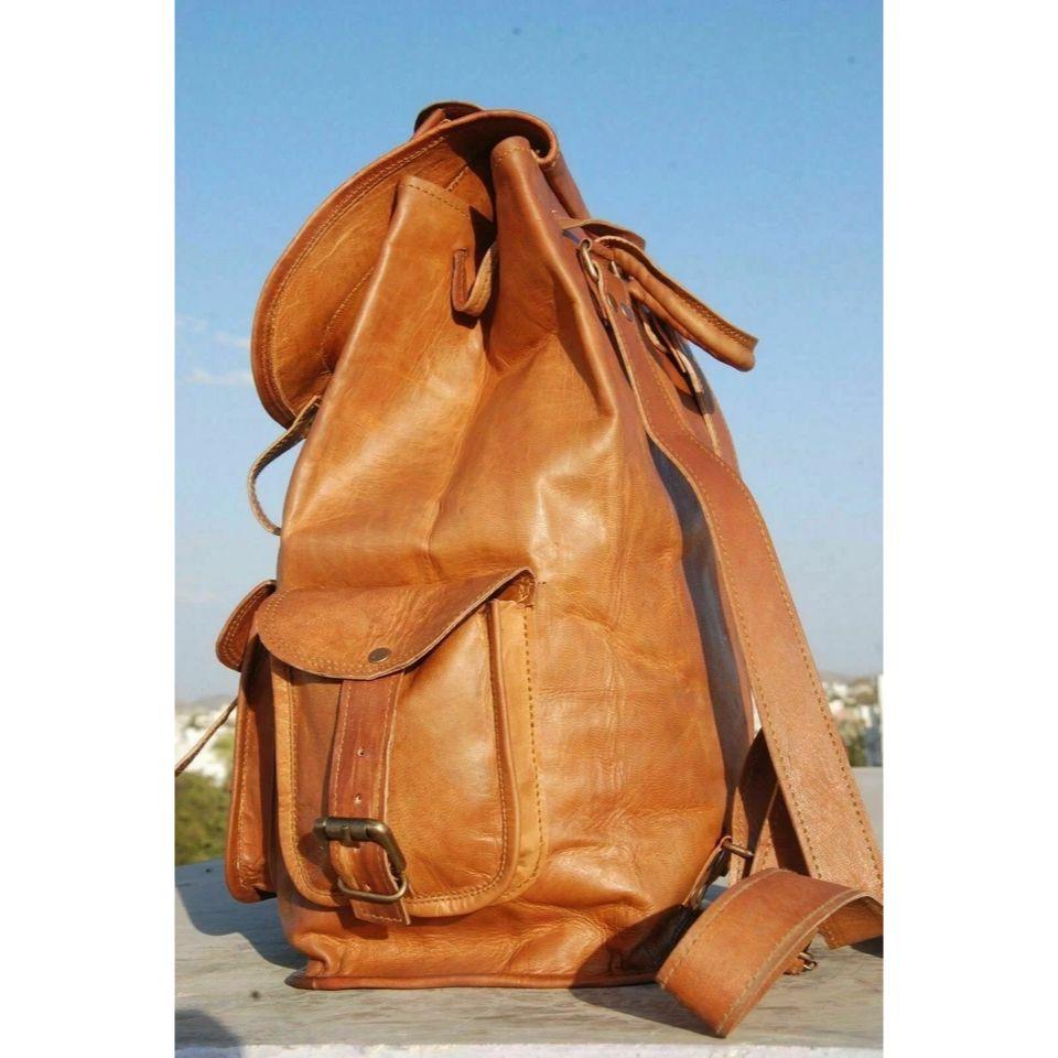 Bag Goat Leather Backpack Rucksack Laptop Vintage Brown Travel Men