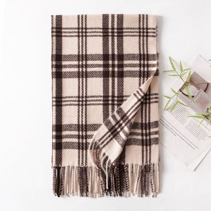 Soft Faux Cashmere Scarf With Fringe Plaid Wrap Women Winter Warm Stylish Accessory