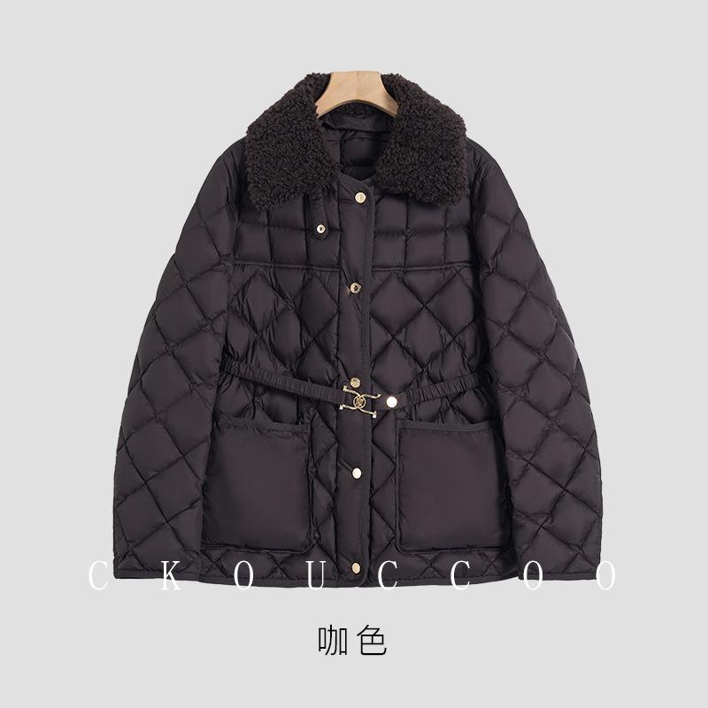 Rongtai M Home White Goose Down Metal Saddle Belt Down Jacket Women's Autumn and Winter Rhombus Fashion Jacket