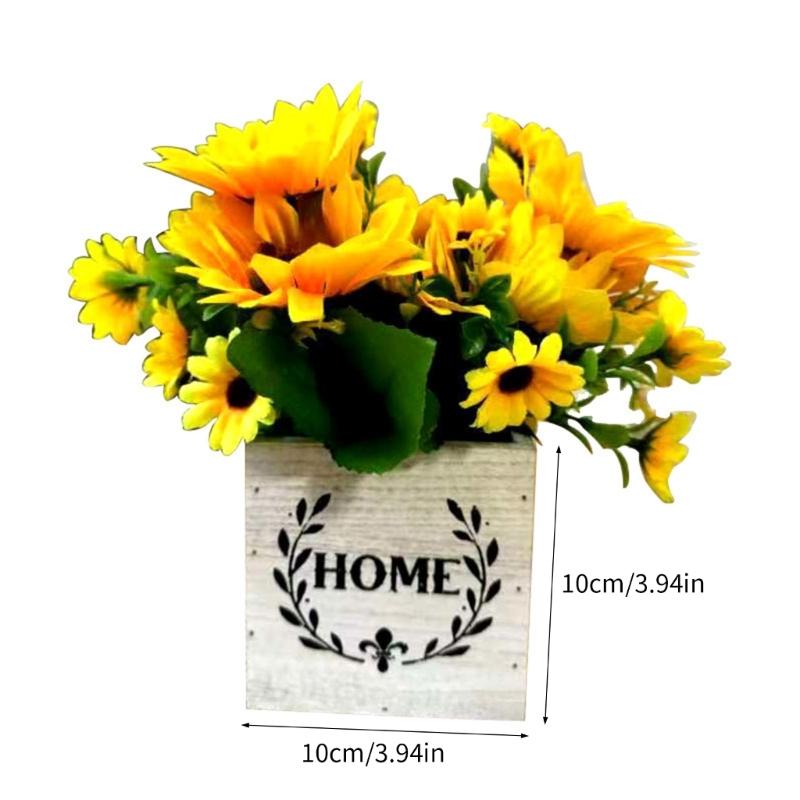 Букеты из искусственных цветов с деревянным кашпо Искусственное растение в вазе Для патио Свадебная настольная цветочная композиция