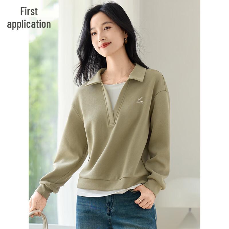 Women's Faux Two-Piece Polo Splice Sweatshirt