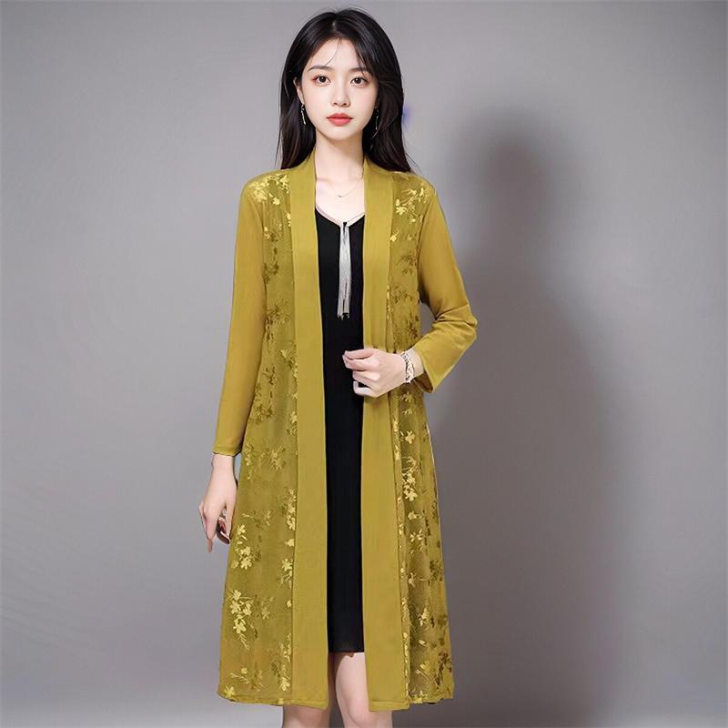 Жаккардовый шелк Ice Silk, весенне-летняя солнцезащитная одежда, женская кружевная шаль, сетчатый кардиган средней длины, тонкая куртка