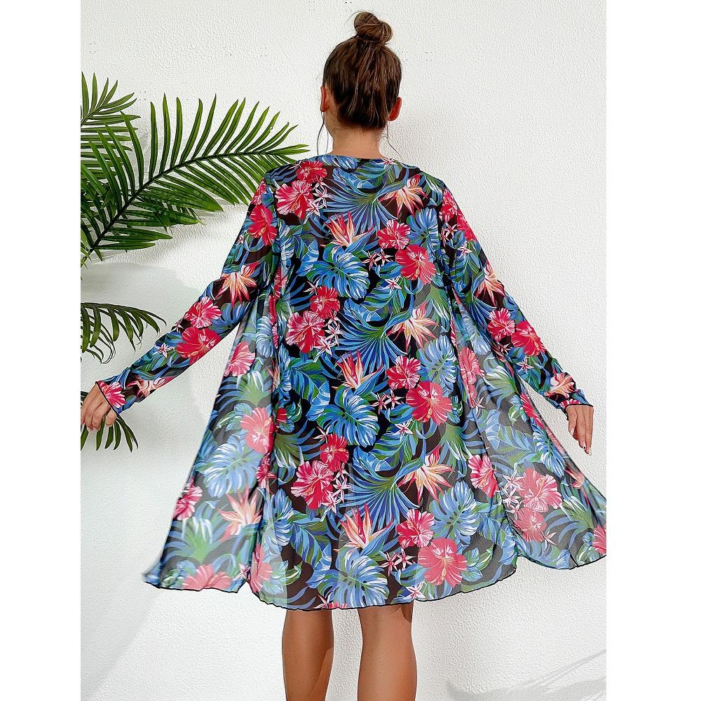 Женские комплекты бикини из трех предметов, шорты с высокой талией, купальники с длинными рукавами и принтом, пляжные бикини feminino