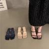 Модные летние новые женские тапочки с квадратным носком Grace Narrow Band Solid Casual Sandals Waterproof Block High Lady Shoes