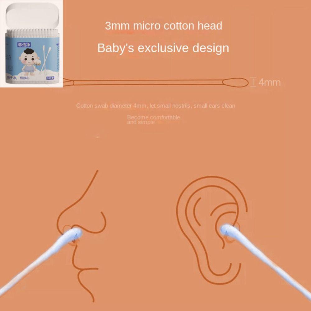 200 pcs Dual Tips Sterile Cotton Buds Degreasing Cotton Ear Wax Spoon Young Children