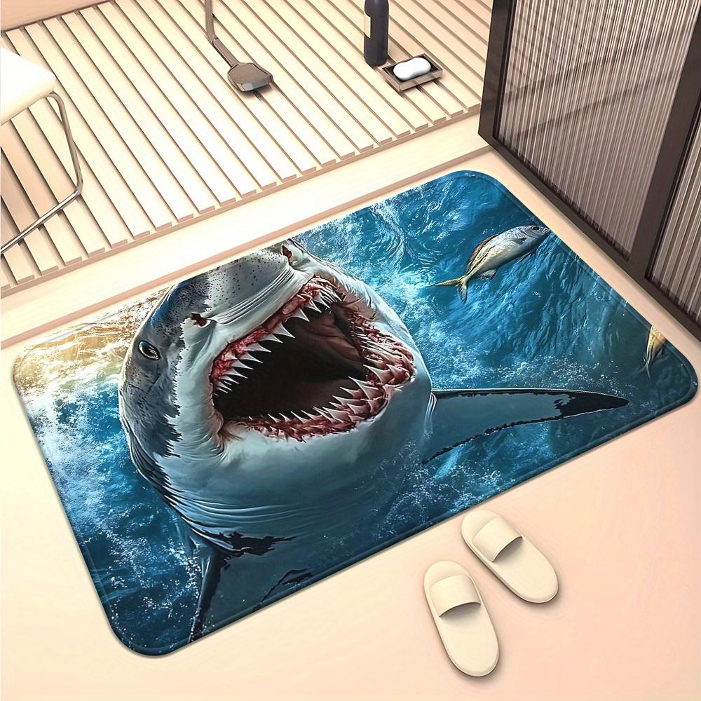 VIKAMA 3D Visual Big White Shark Floor Mat, Soft And Non-Slip Bathroom Floor Mat, Entrance Carpet, Home Decoration