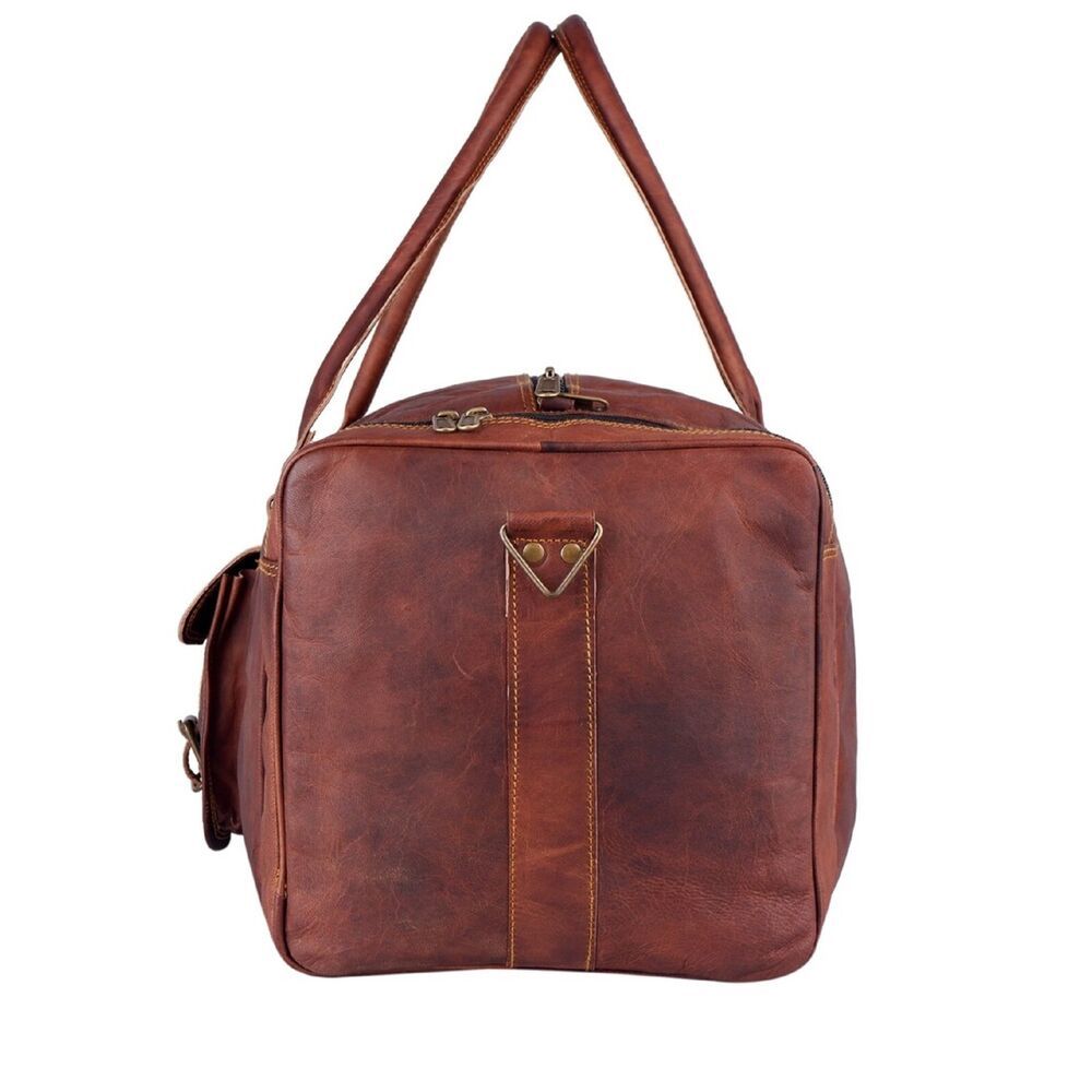 Vintage Genuine Goat Brown Leather Travel Luggage Duffel Weekender Overnight Bag