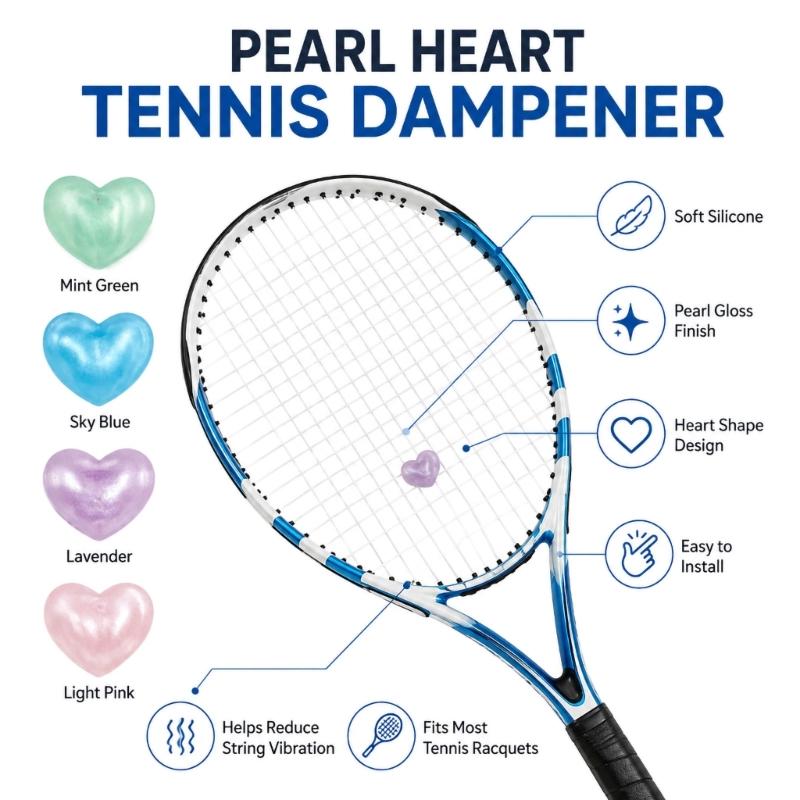 Heart-Shaped Tennis Vibration Dampeners with Flexible Construction for Practice, Casual Play, and String Bed Placement