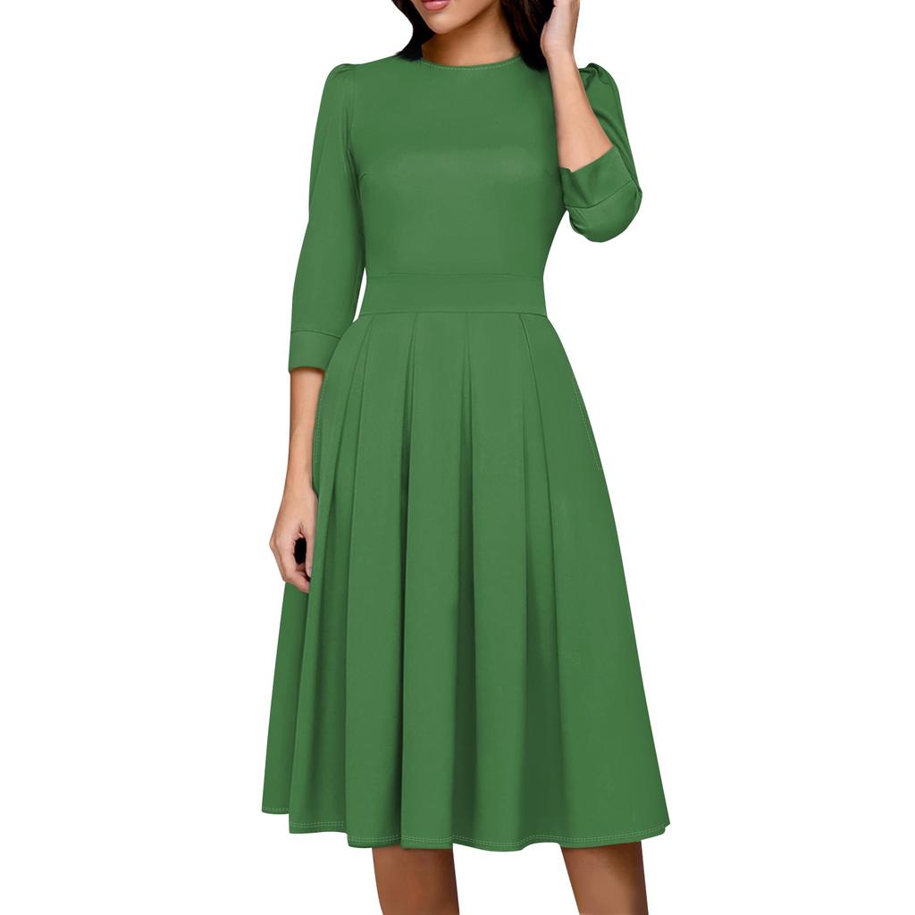Women's Casual And Fashionable 3/4 Sleeve Pocket With Back Zipper Dress