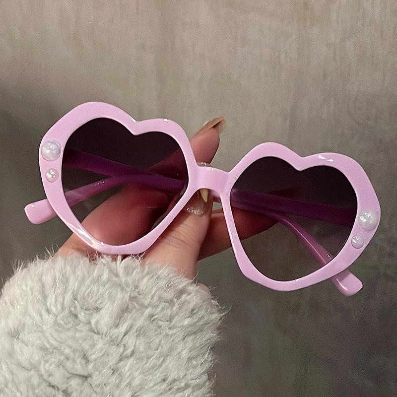 Classic Pearl Heart Childrens Sunglasse For Girls Red Plastic Pink Mirror Glasses Vintage Anti-Reflective Sun Glasses Uv400