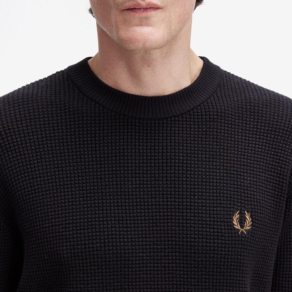 Fred Perry [Острый] Вафельный Вязаный Свитер - Черный Afpm2536507-102