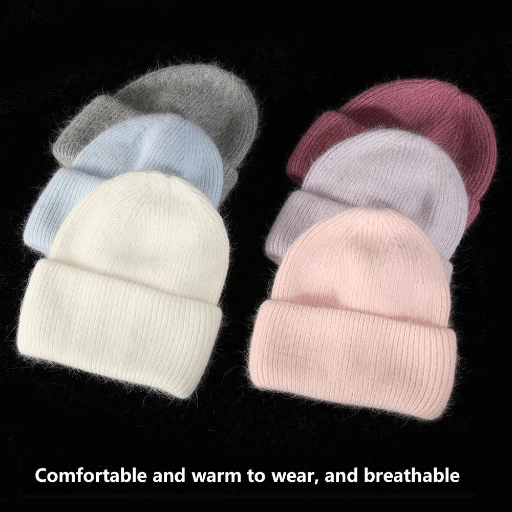 Winter Hat Rabbit Fur Winter Hats For Women Fashion Keep Warm Beanie Hats Solid Color Adult Head Cap