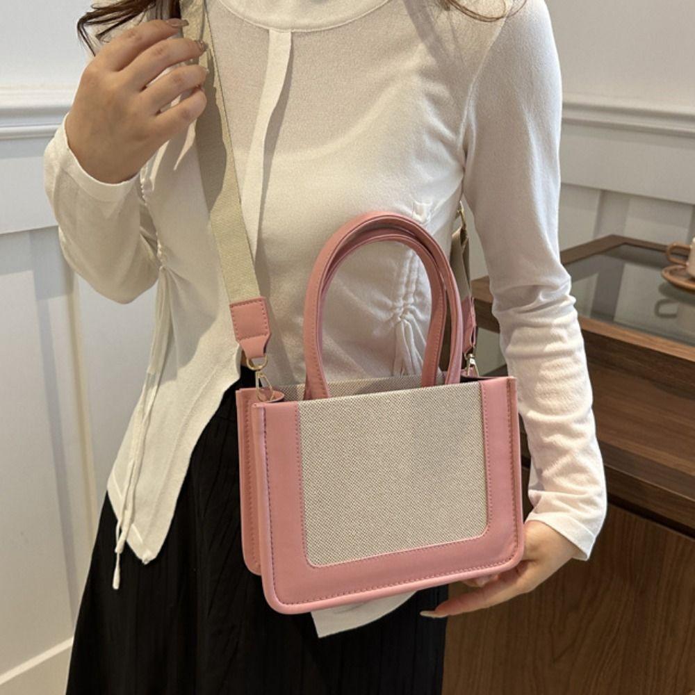 Top-Handle Splicing Color Handbag Square Grass Woven Crossbody Bag Woven Shoulder Bag Women