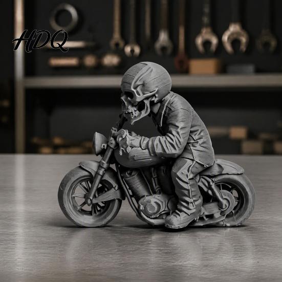 Уникальный настольный аксессуар, 3D-печатная статуэтка черепа-мотоциклиста, Крутой готический скелет-байкер, Украшение-фигурка, Скульптура мотоцикла, Декор для автомобиля