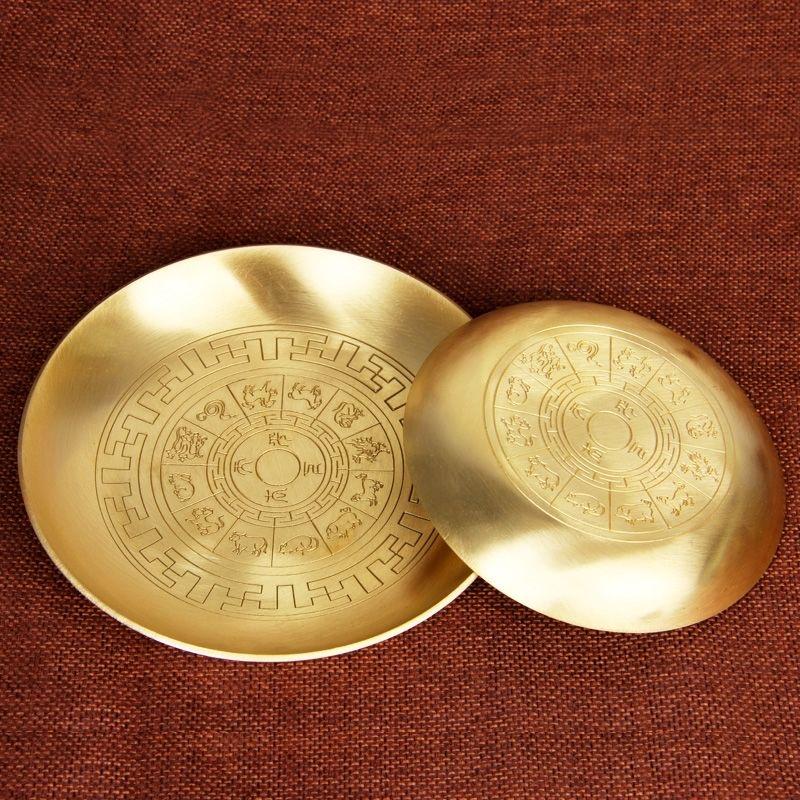 Buddhism Copper Plate 18cm Auspicious Tibetan Brass Engraving Dish Worship For Buddha Fruit Tray Desktop Home Gift Decorative