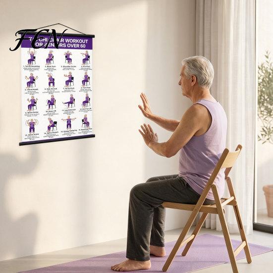 Elderly Health Activity Tai Chi Training Hanging Scroll Poster, Sitting/Walking Movements Guide, Large Size Martial Arts Wall High Definition