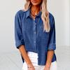 Women Lapel Long Sleeve Shirt Tops Retro Solid Color Patch Pocket Single Breasted Casual Shirt Workwear