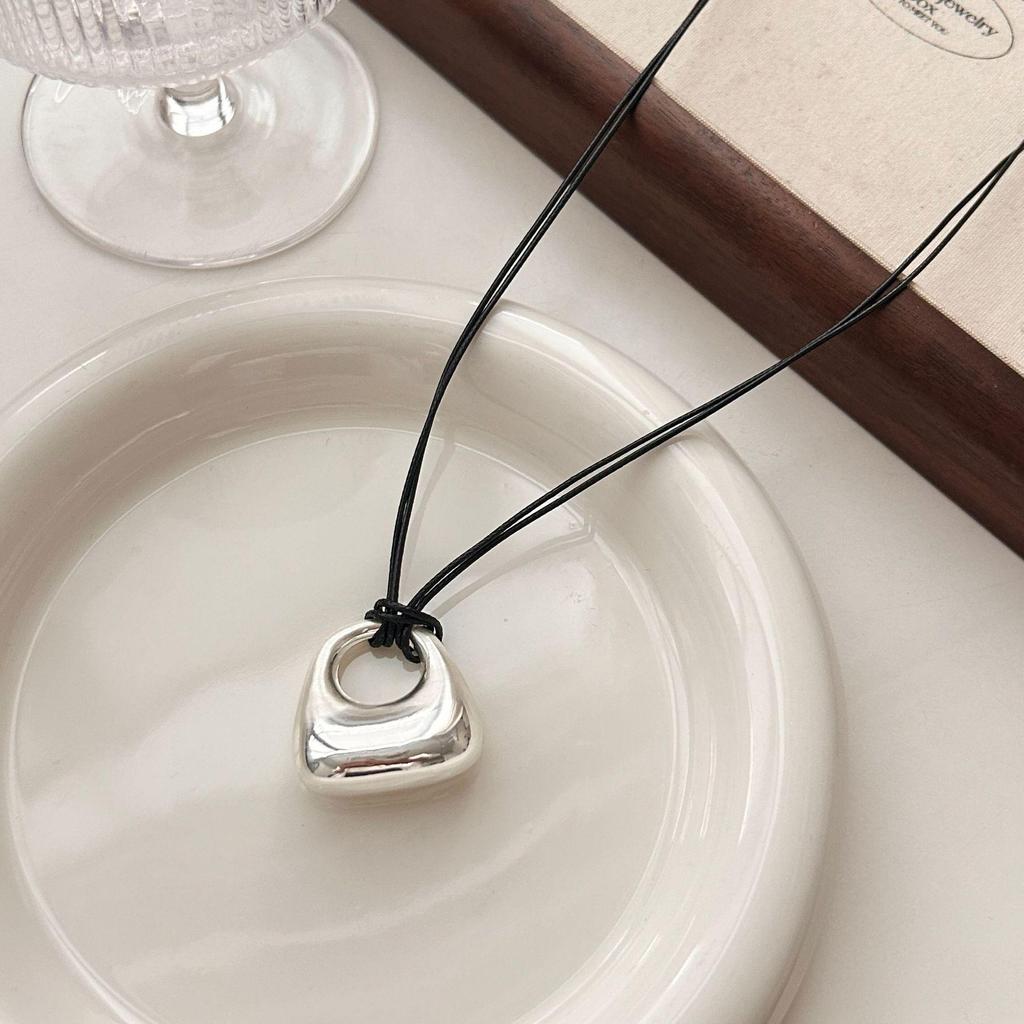 Minimalist Silver Pendant Necklace: Women's Adjustable Black Rope Sweater Chain
