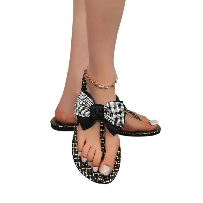 2024 Высококачественная женская обувь Летние женские тапочки Модные женские туфли на плоской подошве с бантом и отворотом на носке Большие размеры