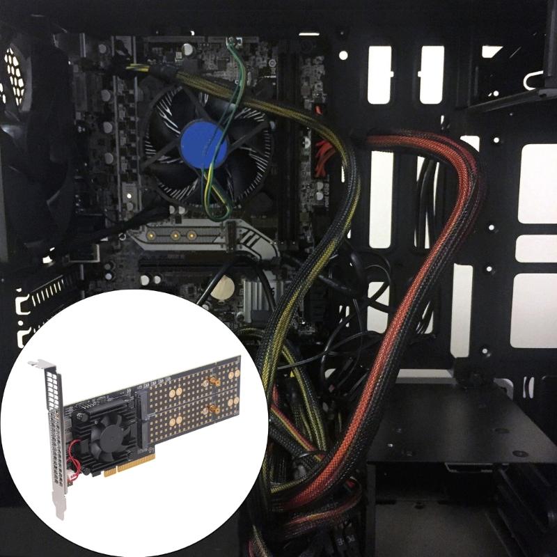 PCIe3.0 NVMe Expansion Card For Four SSDs Setups No BIOS Configuration Required Active Fan Cooling Universal Mounting